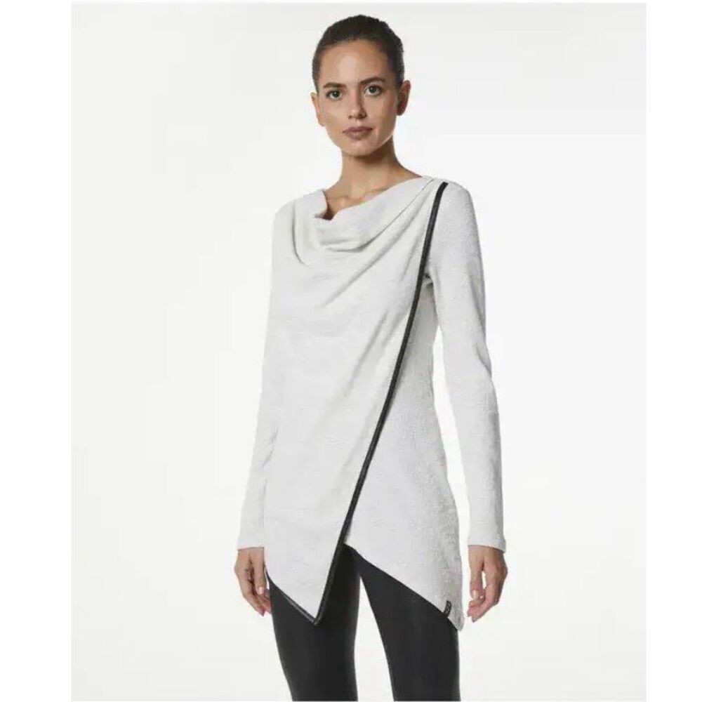 Marc New York Performance Waffle Knit Asymmetrical Tunic Faux Leather Trim 1X